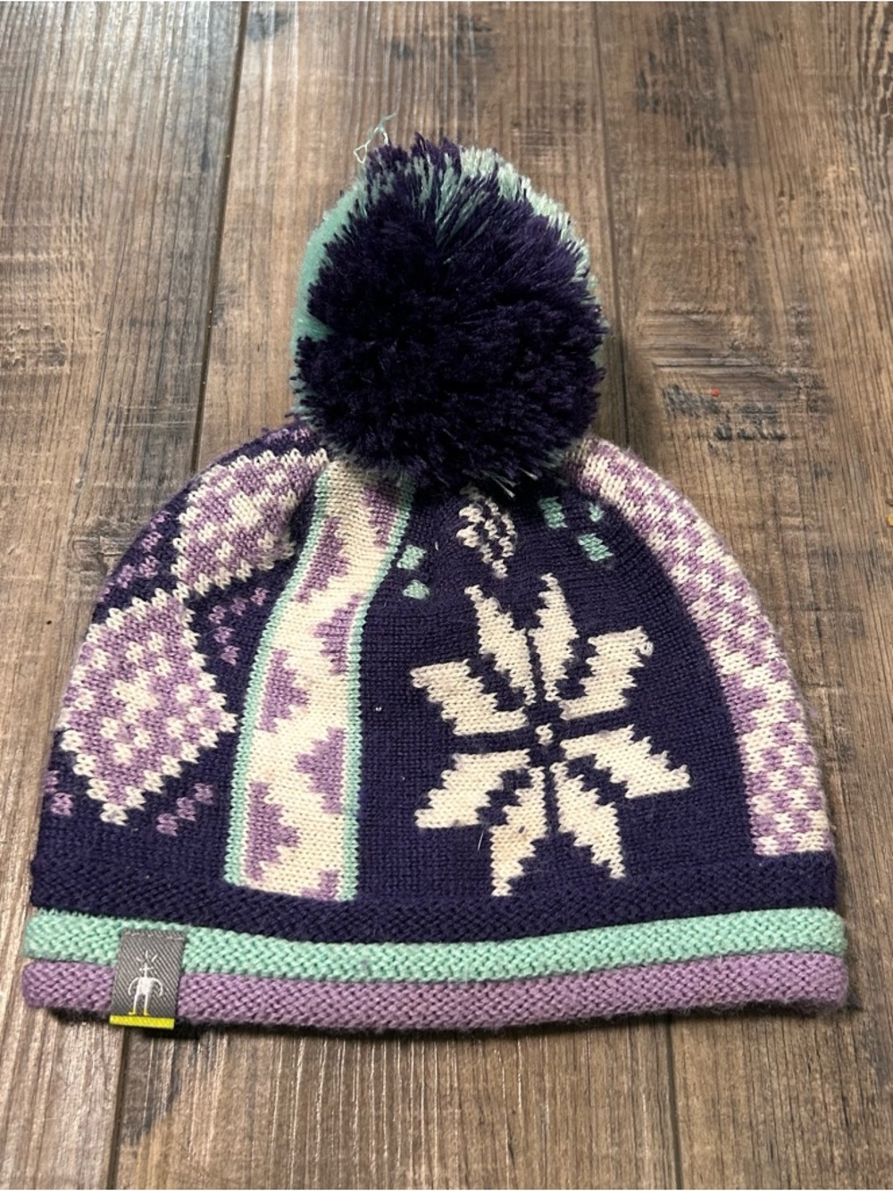 Smartwool Kids' Beanie Hat Purple Heather Snowflake Pom Pom Youth Small